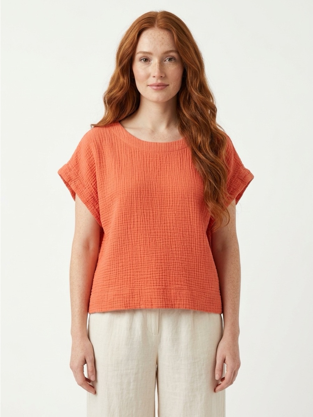 Madewell Lightspun Square Neck Dolman Top Cotton Gauze Terracotta L